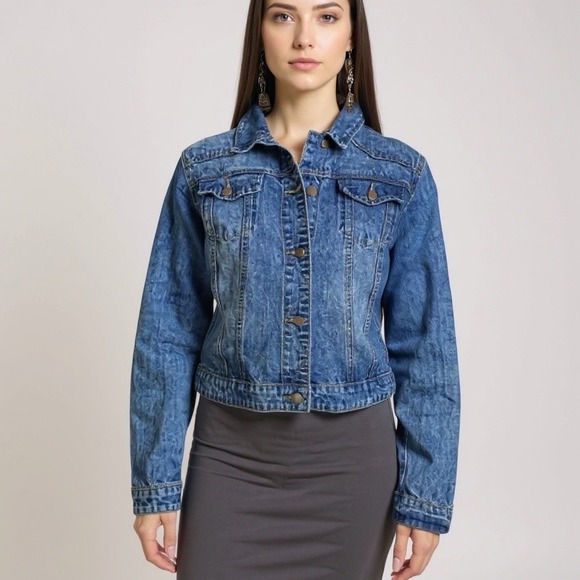 City Chic Jackets & Blazers - City Chic Rylee Denim Jacket Size L Blue Gray‎ Wash Button Front New